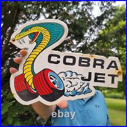 Old Vintage Ford Cobra Jet Dealer Car Porcelain Metal Advertising Sign 12 X 9