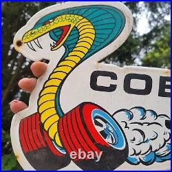 Old Vintage Ford Cobra Jet Dealer Car Porcelain Metal Advertising Sign 12 X 9