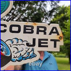 Old Vintage Ford Cobra Jet Dealer Car Porcelain Metal Advertising Sign 12 X 9