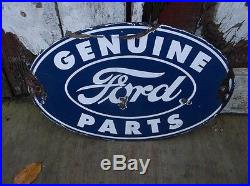 Old vintage GENUINE FORD PARTS Porcelain Advertising sign Oil Gas automobile