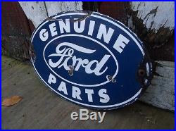 Old vintage GENUINE FORD PARTS Porcelain Advertising sign Oil Gas automobile