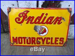 Old vintage INDIAN MOTORCYCLES Porcelain Advertising sign Oil Gas automobile