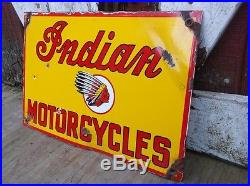 Old vintage INDIAN MOTORCYCLES Porcelain Advertising sign Oil Gas automobile