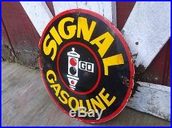 Old vintage SIGNAL GASOLINE Porcelain Advertising sign Oil Gas pump automobile
