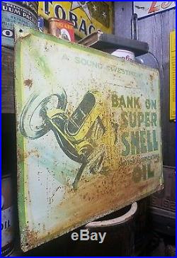Old vintage Shell metal racing race car sign oil garage gas station rare
