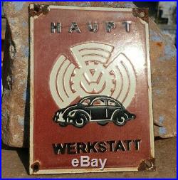 Original 1930's Old Vintage Rare Haupt Werkstatt Car Porcelain Enamel Sign Board