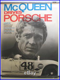 Original 1970 Vintage Steve McQueen Drives Porsche Showroom Poster Excellent