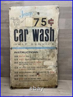 Original 1970's Vintage Metal Sign Jenny Car Wash. 75 Self Service Gas Auto