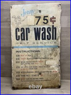 Original 1970's Vintage Metal Sign Jenny Car Wash. 75 Self Service Gas Auto