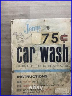 Original 1970's Vintage Metal Sign Jenny Car Wash. 75 Self Service Gas Auto