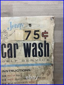 Original 1970's Vintage Metal Sign Jenny Car Wash. 75 Self Service Gas Auto