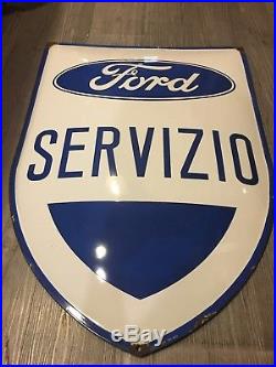 Original FORD Enamel Sign Porcelain Service Shield 1940s Advertising Vintage