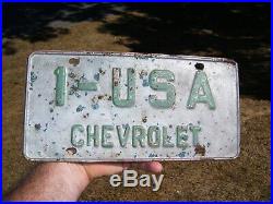Original GM CHEVROLET 1-USA promo steel License plate dealer usa1 vintage part