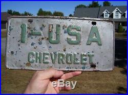 Original GM CHEVROLET 1-USA promo steel License plate dealer usa1 vintage part