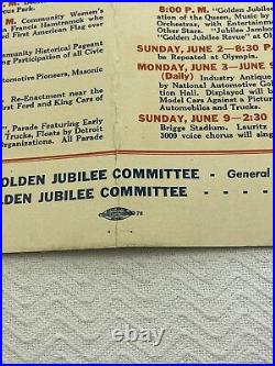 Original VTG WW2 Era Detroit Automotive Golden Jubilee Official Program Poster