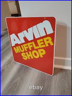 Original Vintage Arvin Muffler Shop Sign Metal 2 Sided Dealer Gas Oil Car Truck