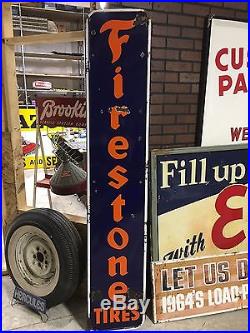 Original Vintage FIRESTONE TIRE Vertical Sign GAS oil OLD PORCELAIN SSP Car Farm