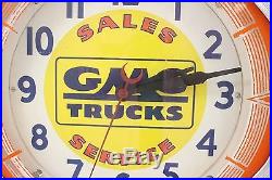 Original Vintage GMC General Motors TRUCKS Sales Service Neon Wall Clock Working