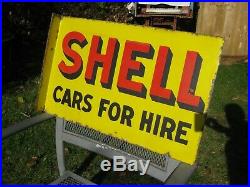 Original Vintage Shell Cars For Hire Double Sided Enamel Advertising Sign