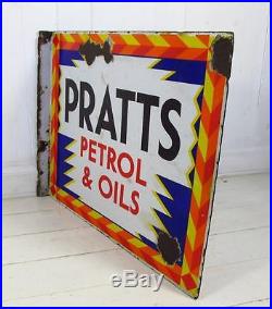 Original Vintage c1930 Pratts Petrol & Oils Double Sided Enamel Sign