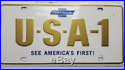 Original Vtg Chevrolet USA-1 License Plate SEE AMERICA'S FIRST! 1960's