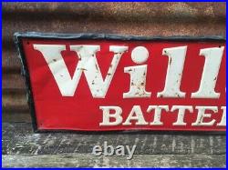 Original Willard Batteries Sign Vintage Auto Garage Gas & Oil Sign 40x12 AM 9-59
