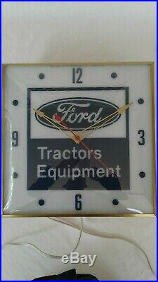 Pam Vintage Lighted Advertising Wall Clock Ford Tractors Equipment GC Rare
