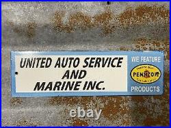 Pennzoil Vintage Porcelain Sign United Auto Service Marine Repair Shop Plaque