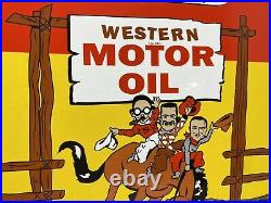 Porcelain Sign Vintage Pep Boys Western Motor Oil Gas Station Pump Plate Auto
