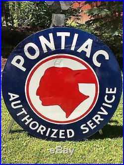RARE VINTAGE ORIGINAL PONTIAC AUTHORIZED SERVICE Porcelain Sign 42 inch 2 sided