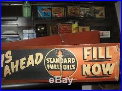 Rare Vintage Standard Metal & Paper Fuel Oil Advertising Sign Mounts On Car