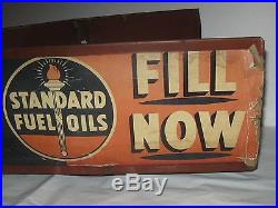 Rare Vintage Standard Metal & Paper Fuel Oil Advertising Sign Mounts On Car