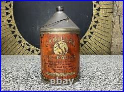 RARE Vintage 1920s CADILLAC Oil Polish Auto Car Gas Advertising Tin Cone Top Can