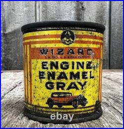 RARE Vintage 40's Wizard Engine Enamel Paint Can Western Auto COOL GRAPHICS