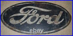 RARE Vintage 59x29 FORD Oval CAR AUTOMOBILE AUTO GAS OIL DEALER ADVERTISING SIGN