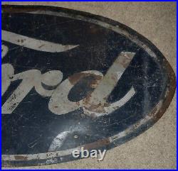 RARE Vintage 59x29 FORD Oval CAR AUTOMOBILE AUTO GAS OIL DEALER ADVERTISING SIGN