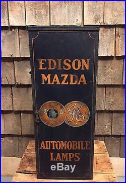 RARE Vintage EDISON MAZDA Automobile Lamps Gas Station Display Cabinet Sign