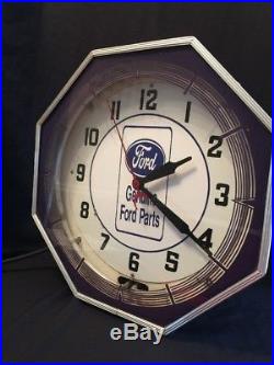 RARE Vintage FORD GENUINE PARTS Neon Advertising Clock NPI NEON PRODUCTS Lima Oh