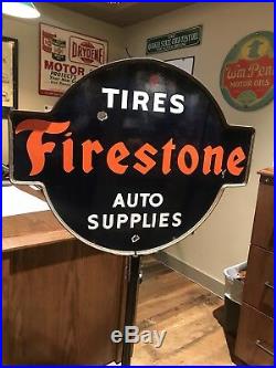 RARE Vintage Firestone Tires Auto Supplies Lollipop Sign & Base