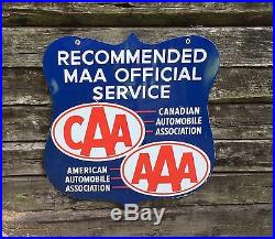 RARE Vintage MAA, CAA, AAA Automobile Association Die Cut Porcelain Shield Sign