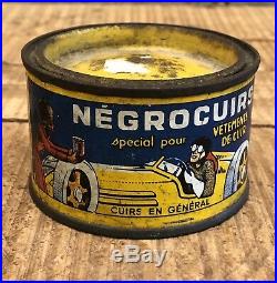 RARE Vintage NEGROCUIRS Race Car Leather Conditioner Tin Can Black Memorabilia