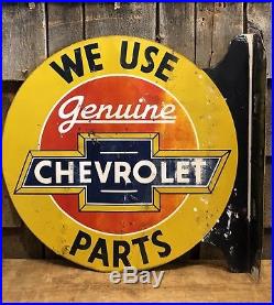 RARE Vintage ORIGINAL Genuine CHEVROLET Parts Auto Dealer 2 Sided Flange Sign
