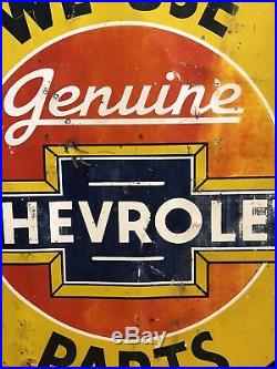 RARE Vintage ORIGINAL Genuine CHEVROLET Parts Auto Dealer 2 Sided Flange Sign