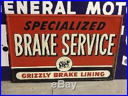 RARE Vintage ORIGINAL Sign GRIZZLY BRAKE LINING Car Truck SST EMBOSSED Auto OLD