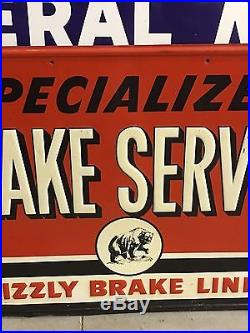 RARE Vintage ORIGINAL Sign GRIZZLY BRAKE LINING Car Truck SST EMBOSSED Auto OLD