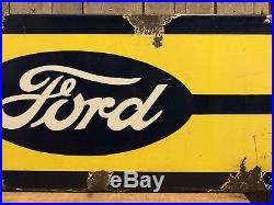 RARE Vintage Old FORD Auto Car Dealer Service Station Porcelain Sign 43x14