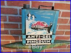 RAREST VINTAGE OIL CAN Tin Anti-freeze Penguin frozen Car image 1940s