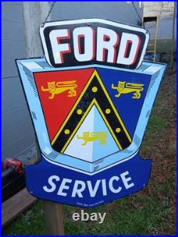 Rare 40 × 28 Vintage Ford Service Dealer Auto Part Porcelain Double Sided Sign