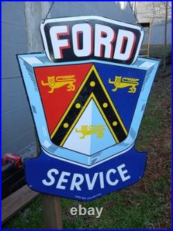 Rare 40 × 28 Vintage Ford Service Dealer Auto Part Porcelain Double Sided Sign