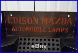 Rare Edison Mazda Automobile Lamps Store Display Metal Cabinet Sign Vintage Bulb